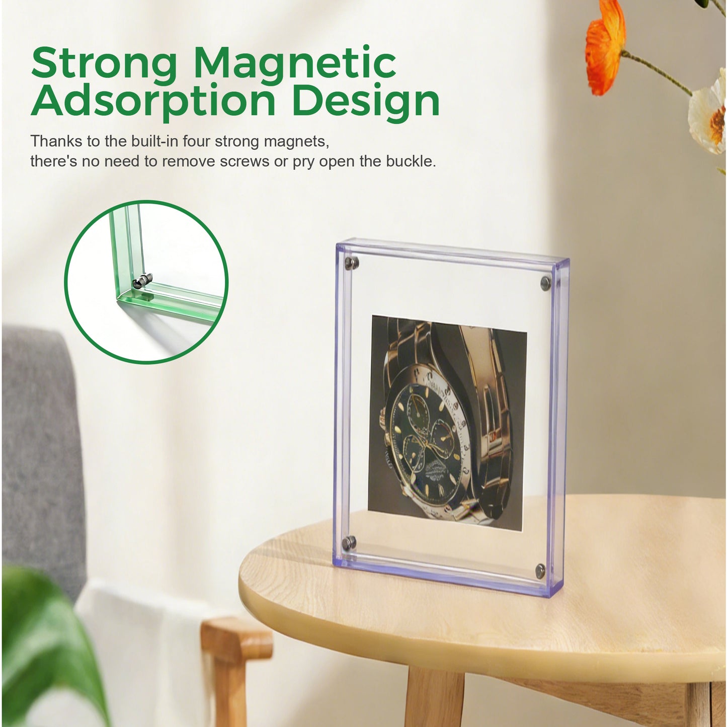 AIMOLLY Transparent Photo Frame .Freestanding Double Sided Magnetic Acrylic Lucite Frameless Transparent Square Frame Gift for Desktop Display(AML-HO25-(0022-0024))