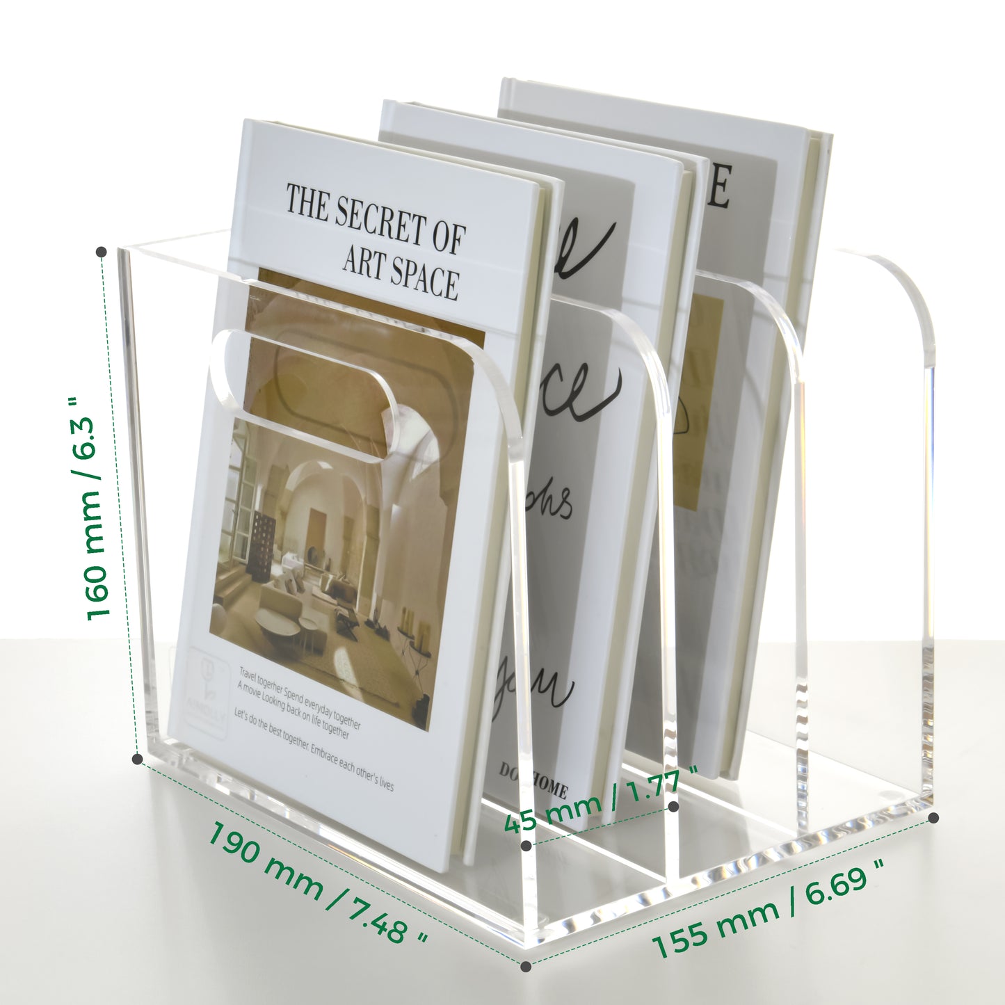 AIMOLLY transparent acrylic file rack - 3/5 vertical compartment desktop organizer, suitable for office and home, desk file storage rack(Model AML-005/006)