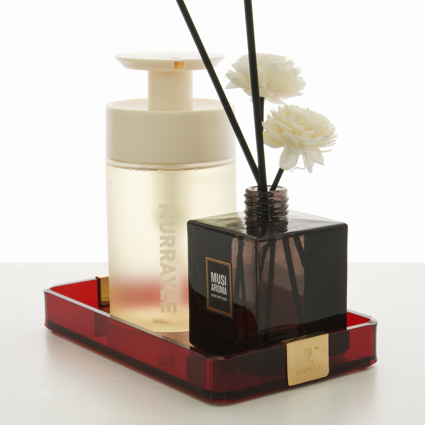 AIMOLLY Small Home Tray - Elegant Clear Acrylic Serving Tray with Handles, Perfect for Breakfast, Dining, Makeup Organizer, Bathroom Vanity, Coffee Table & Ottoman (Model: AML-HO25-0013-0014)
