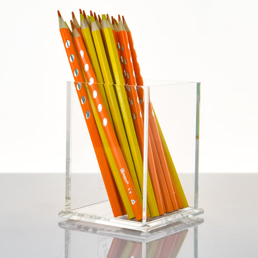 AIMOLLY Transparent Pen Holder Storage Box Desktop Student Stationery Box Acrylic Large Capacity Pen Bucket Office Stationery Storage Writing Tools Simple Thickening.(Model AML-044/045)