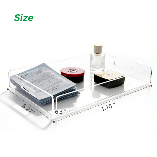 AIMOLLY - Clear Acrylic Serving Tray with Handles, Modern Rounded Square Tray for Bedroom Vanity, Coffee Table, Ottoman & Breakfast in Bed (Model: AML-HO25-0018)