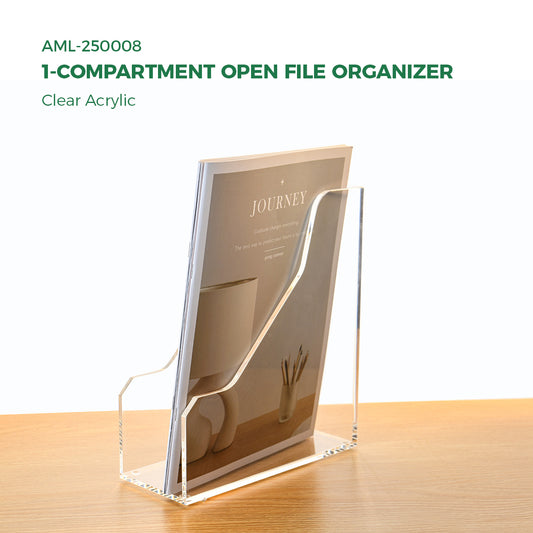 AIMOLLY Vertical Acrylic Magazine File Rack, Classroom Organization and Storage, Transparent Bookend File Sorter, Desktop File Organizer 1-Pack(Model AML-007/008)