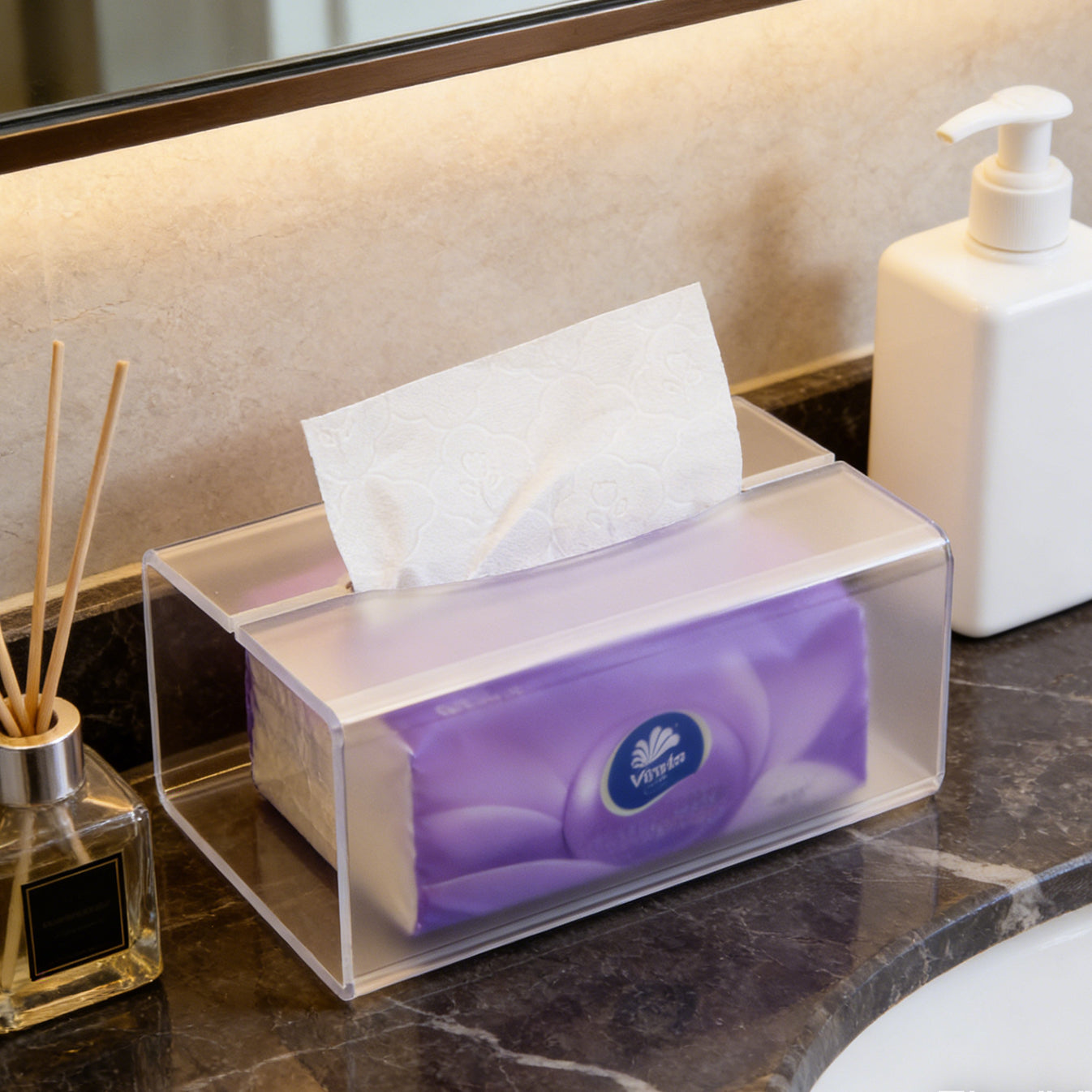 AIMOLLY Clear Acrylic Tissue Box for Office & Home Desktop Storage(AML-HO25-0006)