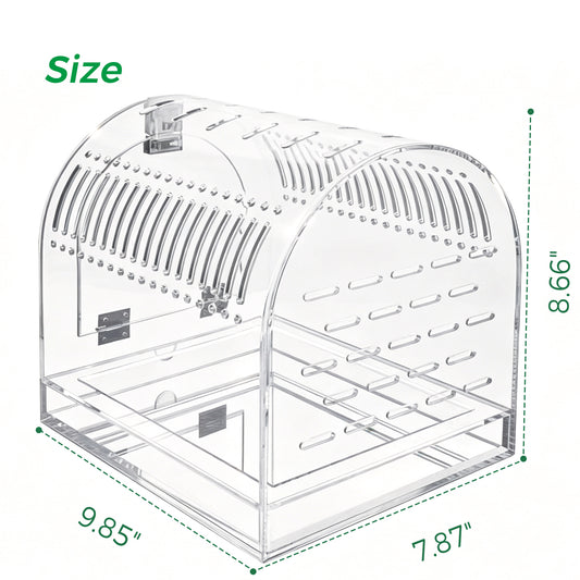 AIMOLLY Acrylic parrot cage,Magnetic sliding top, transparent portable parrot cage, breathable small pet bird cage.Model: AML-PE25-0008