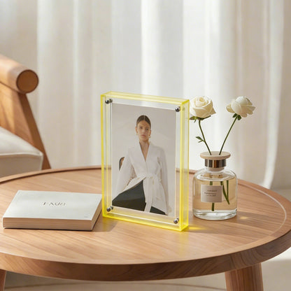 AIMOLLY Transparent Photo Frame .Freestanding Double Sided Magnetic Acrylic Lucite Frameless Transparent Square Frame Gift for Desktop Display(AML-HO25-（0022-0024）)