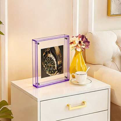 AIMOLLY Transparent Photo Frame .Freestanding Double Sided Magnetic Acrylic Lucite Frameless Transparent Square Frame Gift for Desktop Display(AML-HO25-（0022-0024）)