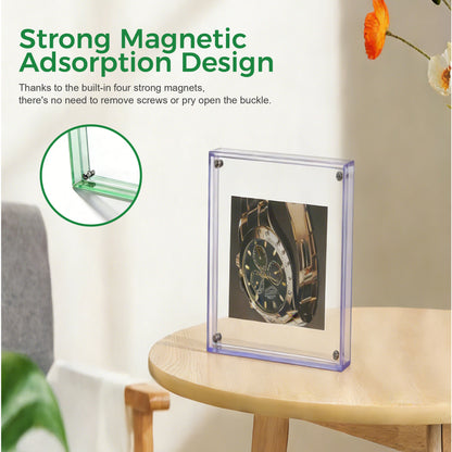 AIMOLLY Transparent Photo Frame .Freestanding Double Sided Magnetic Acrylic Lucite Frameless Transparent Square Frame Gift for Desktop Display(AML-HO25-（0022-0024）)