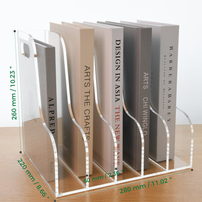 AIMOLLY Acrylic Magazine File Rack -3/5 Compartment Vertical Compartment Desktop Organizer, Clear Document Sorter with Binders, Suitable for Office, Bookstore and Workspace Storage. (Model AML-003/004)