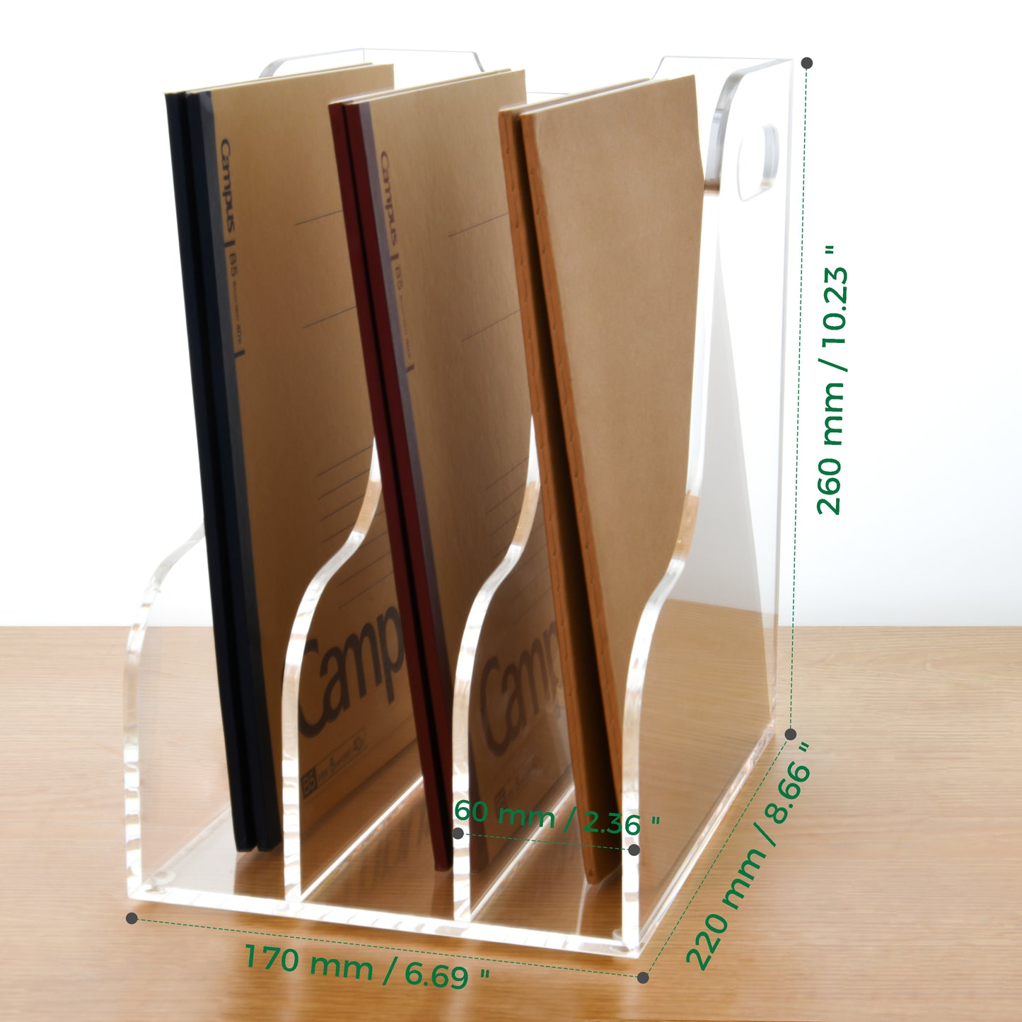 AIMOLLY Acrylic Magazine File Rack -3/5 Compartment Vertical Compartment Desktop Organizer, Clear Document Sorter with Binders, Suitable for Office, Bookstore and Workspace Storage. (Model AML-003/004)