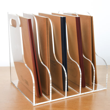 AIMOLLY Acrylic Magazine File Rack -3/5 Compartment Vertical Compartment Desktop Organizer, Clear Document Sorter with Binders, Suitable for Office, Bookstore and Workspace Storage. (Model AML-003/004)