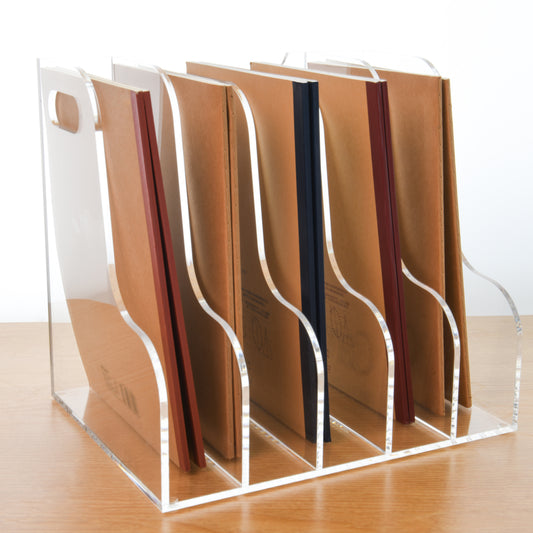 AIMOLLY Acrylic Magazine File Rack -3/5 Compartment Vertical Compartment Desktop Organizer, Clear Document Sorter with Binders, Suitable for Office, Bookstore and Workspace Storage. (Model AML-003/004)