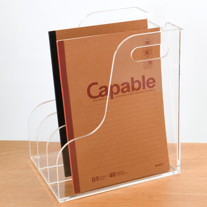 AIMOLLY Acrylic Magazine File Rack -3/5 Compartment Vertical Compartment Desktop Organizer, Clear Document Sorter with Binders, Suitable for Office, Bookstore and Workspace Storage. (Model AML-003/004)
