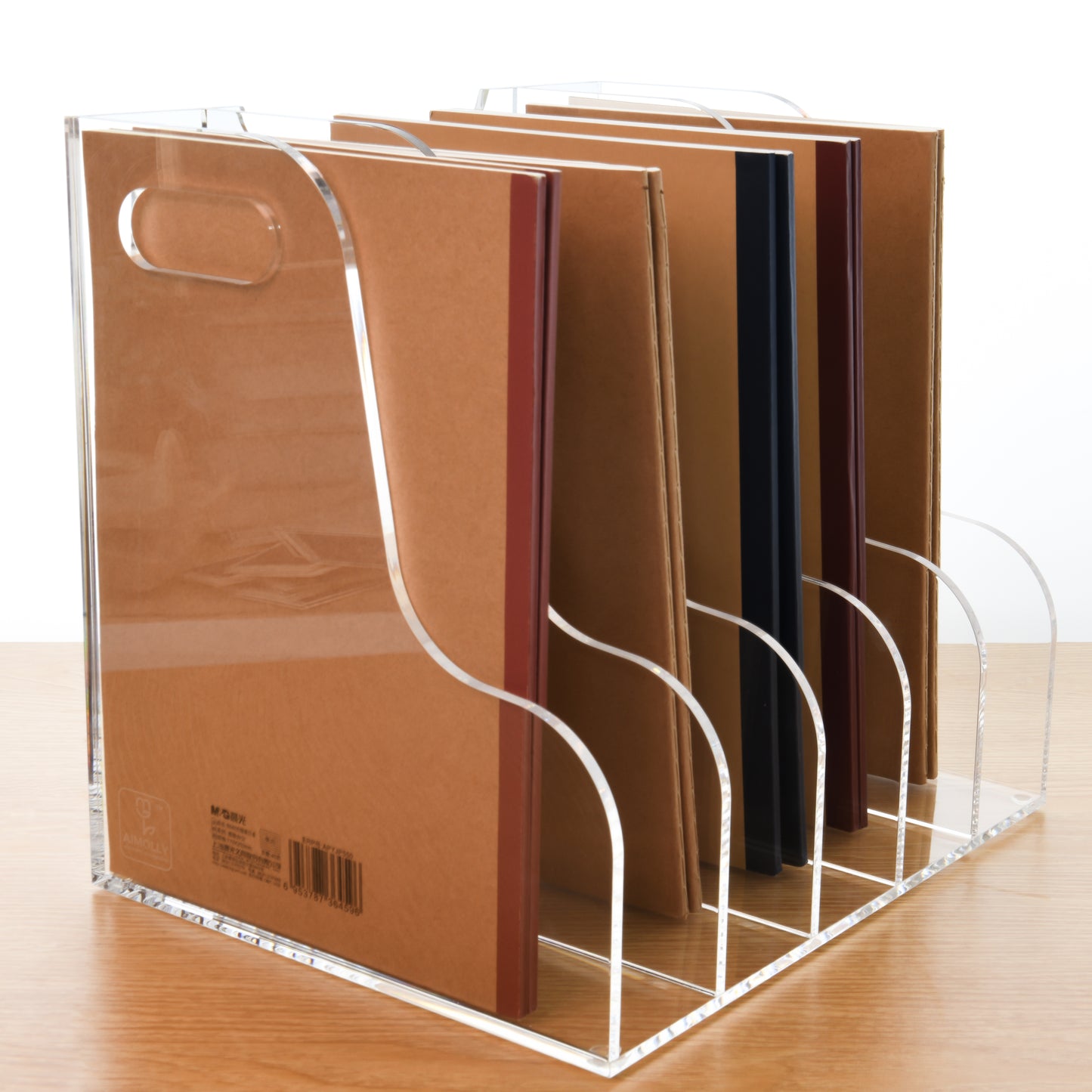 AIMOLLY Acrylic Magazine File Rack -3/5 Compartment Vertical Compartment Desktop Organizer, Clear Document Sorter with Binders, Suitable for Office, Bookstore and Workspace Storage. (Model AML-003/004)