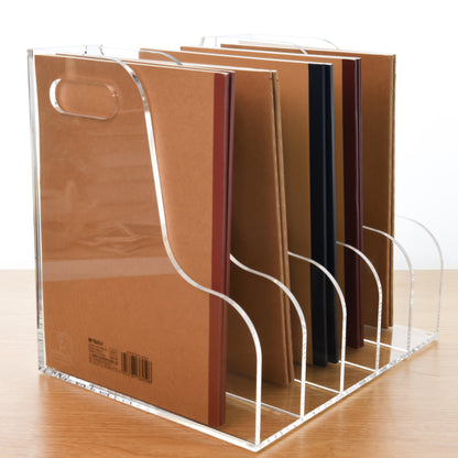 AIMOLLY Acrylic Magazine File Rack -3/5 Compartment Vertical Compartment Desktop Organizer, Clear Document Sorter with Binders, Suitable for Office, Bookstore and Workspace Storage. (Model AML-003/004)