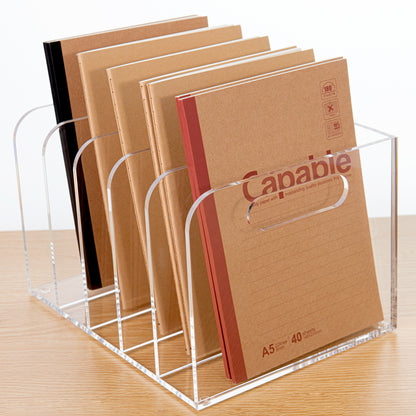 AIMOLLY transparent acrylic file rack - 3/5 vertical compartment desktop organizer, suitable for office and home, desk file storage rack(Model AML-005/006)