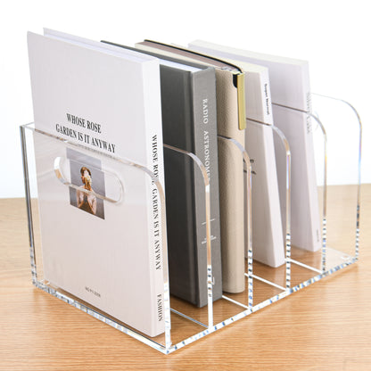 AIMOLLY transparent acrylic file rack - 3/5 vertical compartment desktop organizer, suitable for office and home, desk file storage rack(Model AML-005/006)