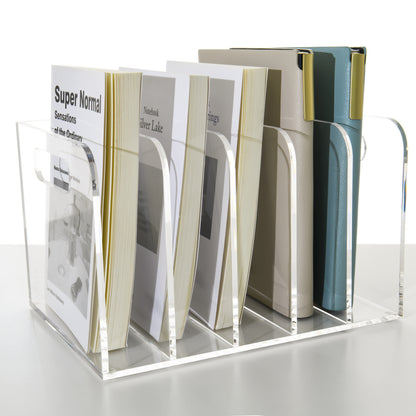 AIMOLLY transparent acrylic file rack - 3/5 vertical compartment desktop organizer, suitable for office and home, desk file storage rack(Model AML-005/006)