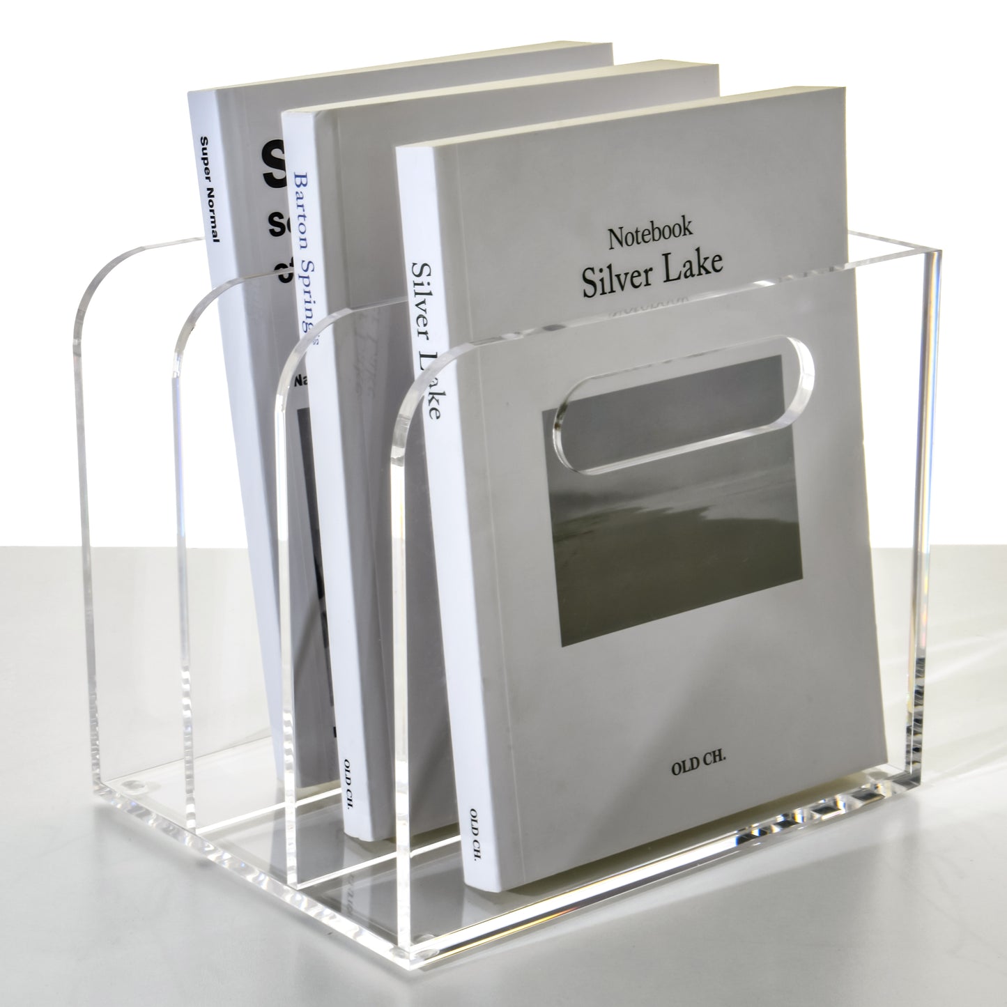 AIMOLLY transparent acrylic file rack - 3/5 vertical compartment desktop organizer, suitable for office and home, desk file storage rack(Model AML-005/006)