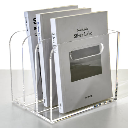 AIMOLLY transparent acrylic file rack - 3/5 vertical compartment desktop organizer, suitable for office and home, desk file storage rack(Model AML-005/006)