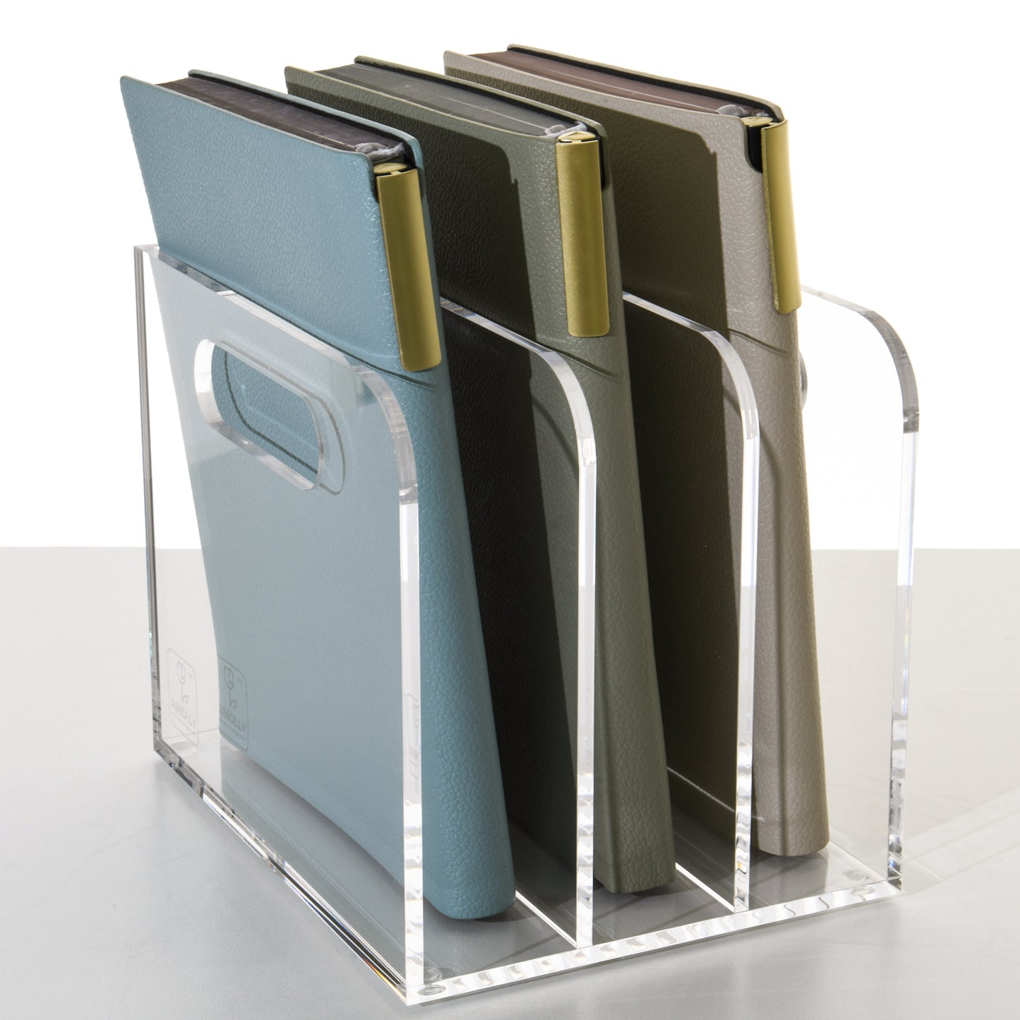 AIMOLLY transparent acrylic file rack - 3/5 vertical compartment desktop organizer, suitable for office and home, desk file storage rack(Model AML-005/006)