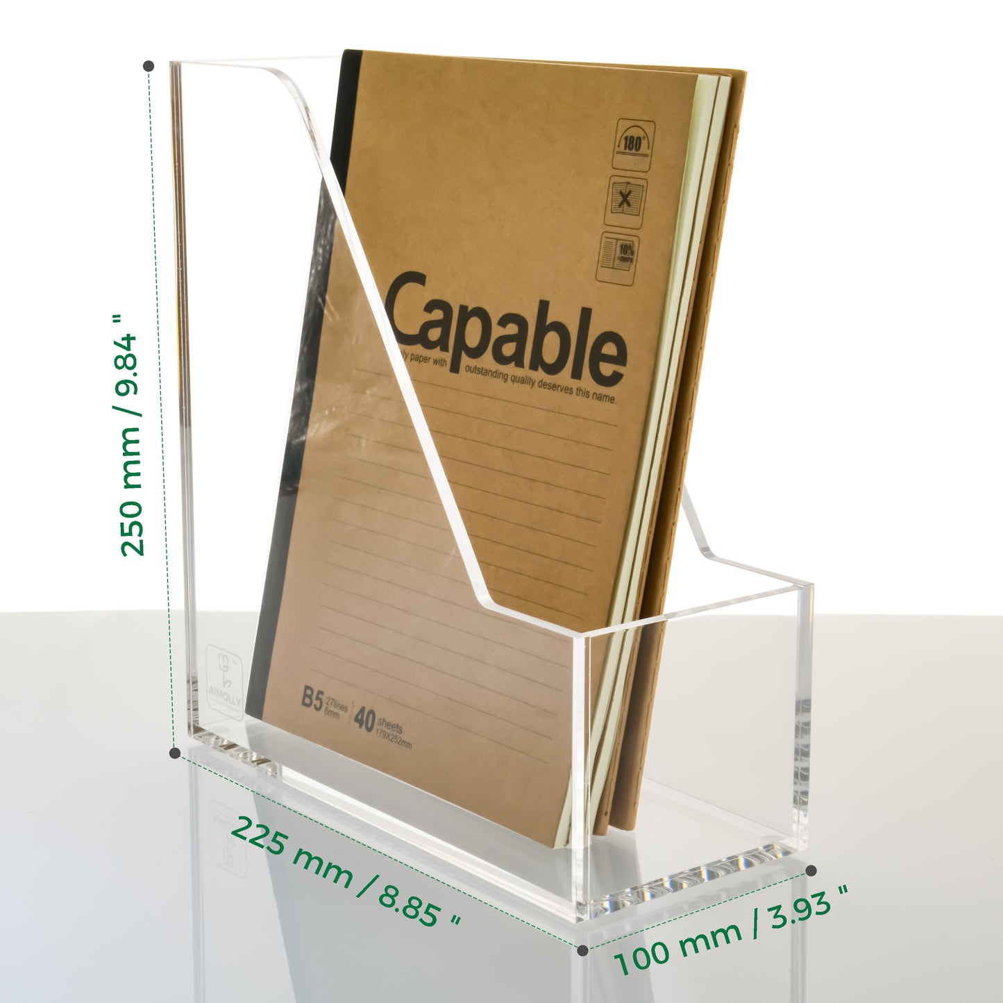 AIMOLLY Vertical Acrylic Magazine File Rack, Classroom Organization and Storage, Transparent Bookend File Sorter, Desktop File Organizer 1-Pack(Model AML-007/008)