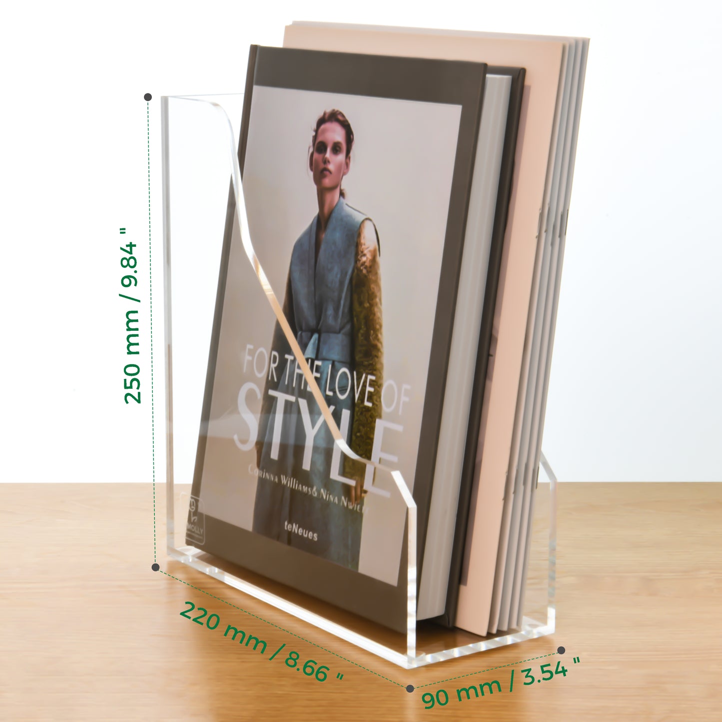 AIMOLLY Vertical Acrylic Magazine File Rack, Classroom Organization and Storage, Transparent Bookend File Sorter, Desktop File Organizer 1-Pack(Model AML-007/008)