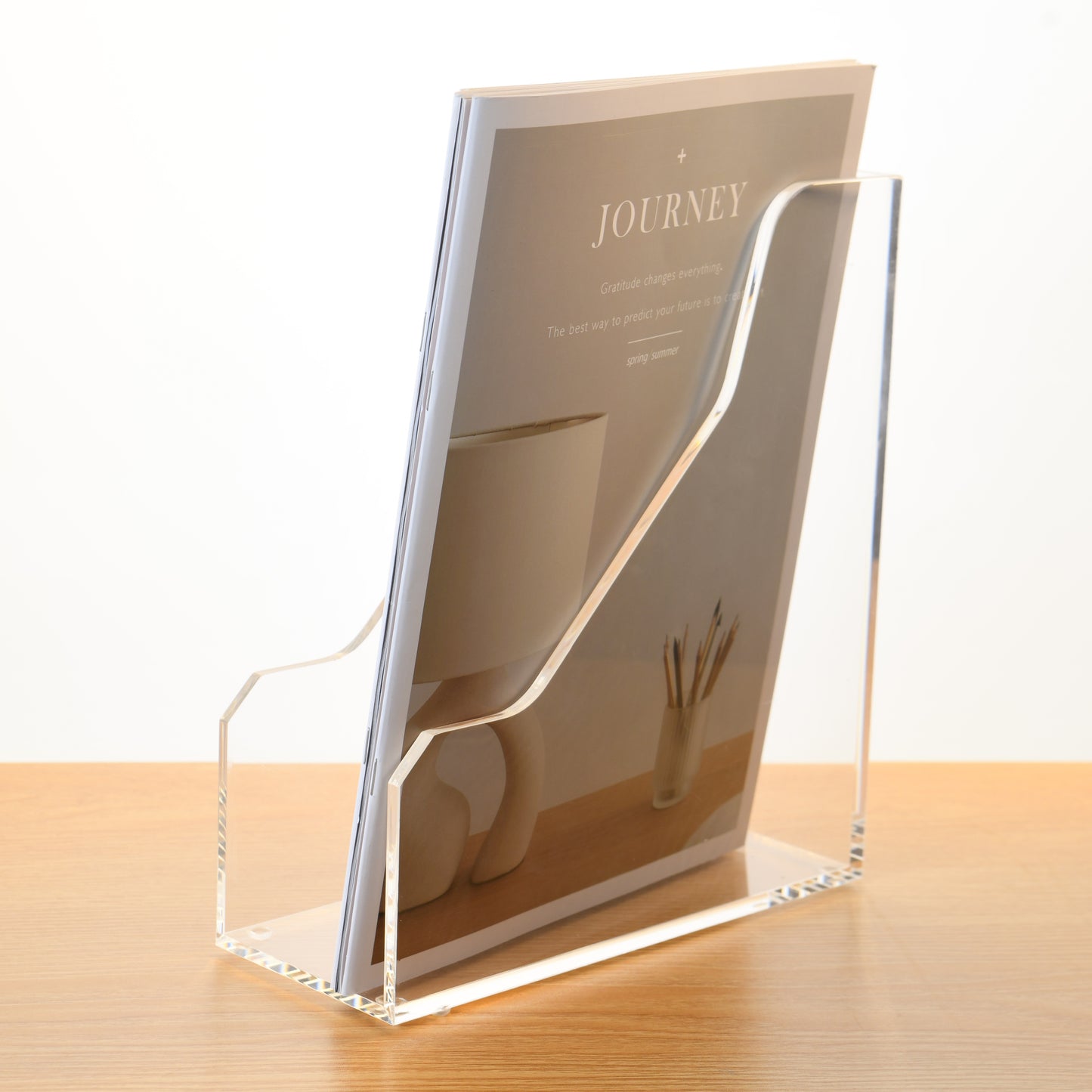 AIMOLLY Vertical Acrylic Magazine File Rack, Classroom Organization and Storage, Transparent Bookend File Sorter, Desktop File Organizer 1-Pack(Model AML-007/008)