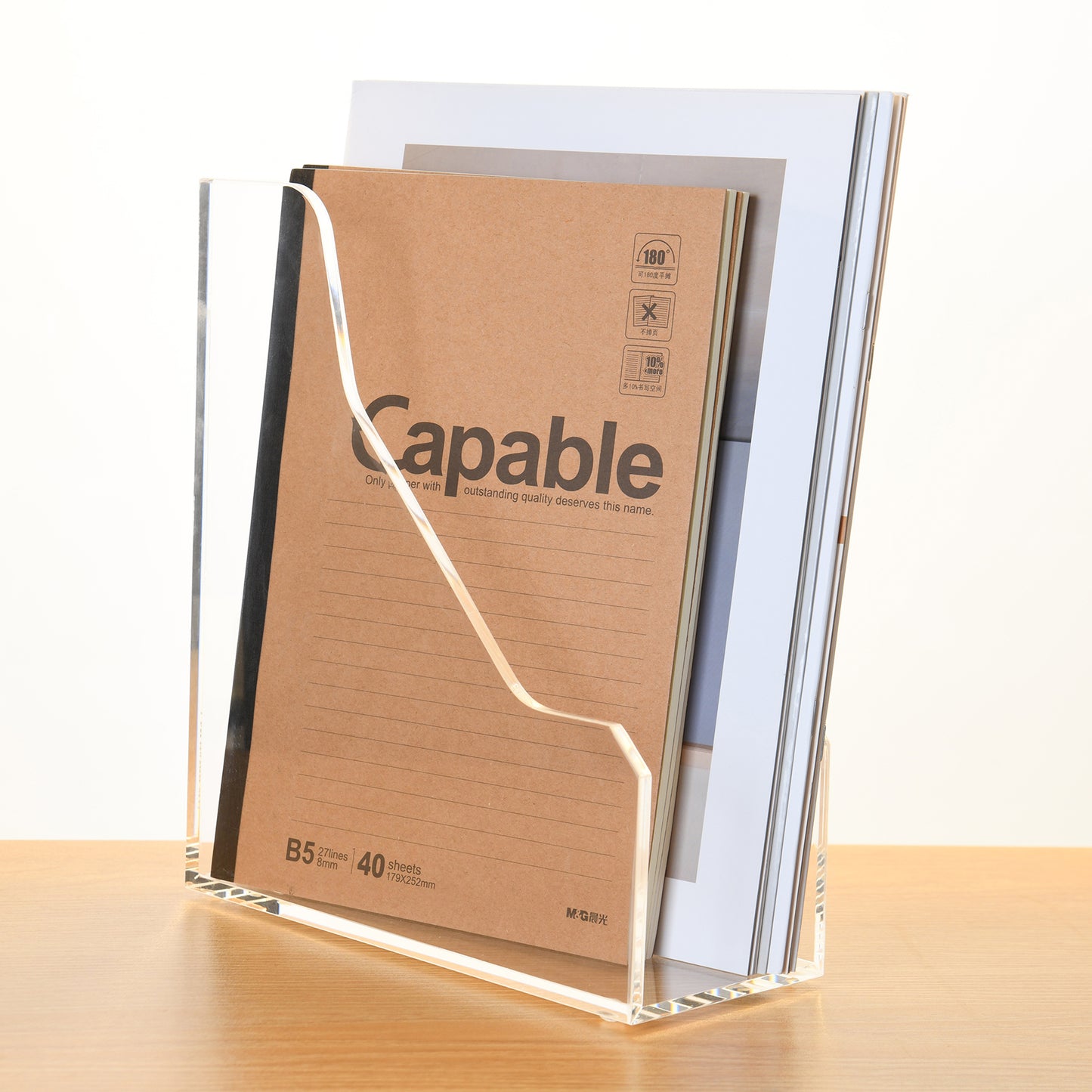 AIMOLLY Vertical Acrylic Magazine File Rack, Classroom Organization and Storage, Transparent Bookend File Sorter, Desktop File Organizer 1-Pack(Model AML-007/008)