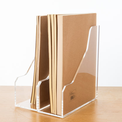 AIMOLLY Vertical Acrylic Magazine File Rack, Classroom Organization and Storage, Transparent Bookend File Sorter, Desktop File Organizer 1-Pack(Model AML-007/008)
