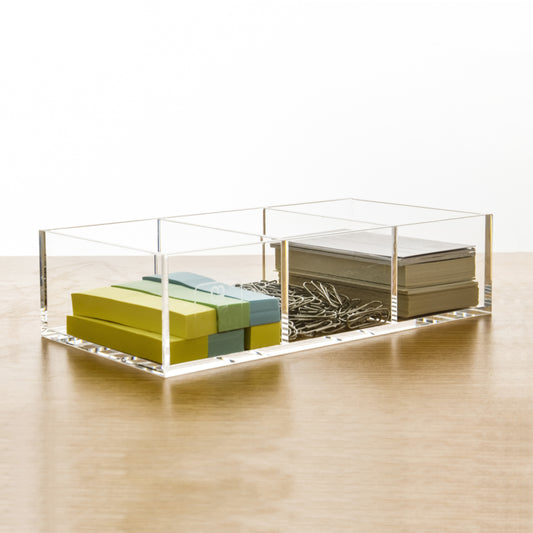 AIMOLLY acrylic transparent storage box with multiple compartments and large capacity student stationery box office storage rack stationery box note storage.(Model AML-023/046)