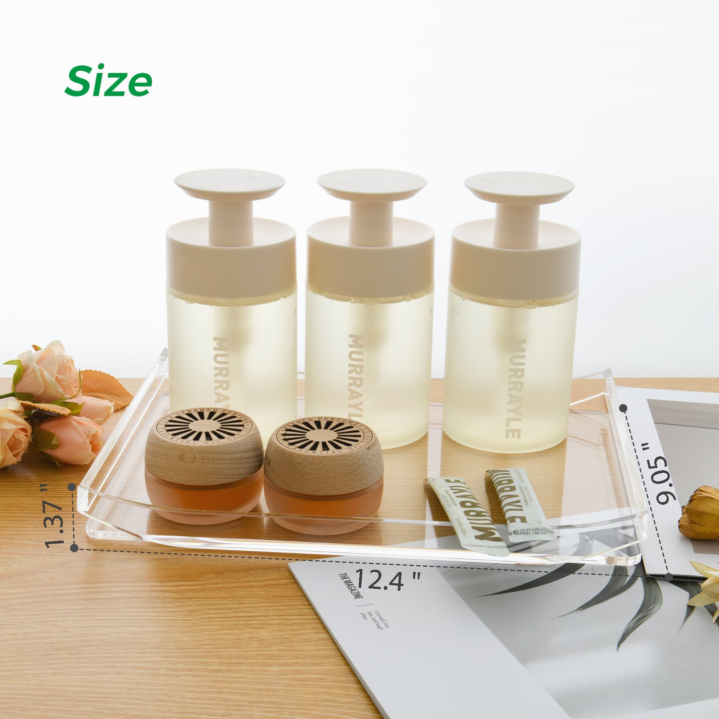 AIMOLLY A4 Horizontal Storage Tray - Sandblasted Transparent Organizer with Non-Slip Feet for Bathroom Vanity, Closet, or Office Desk (Model: AML-HO25-0011-0012)