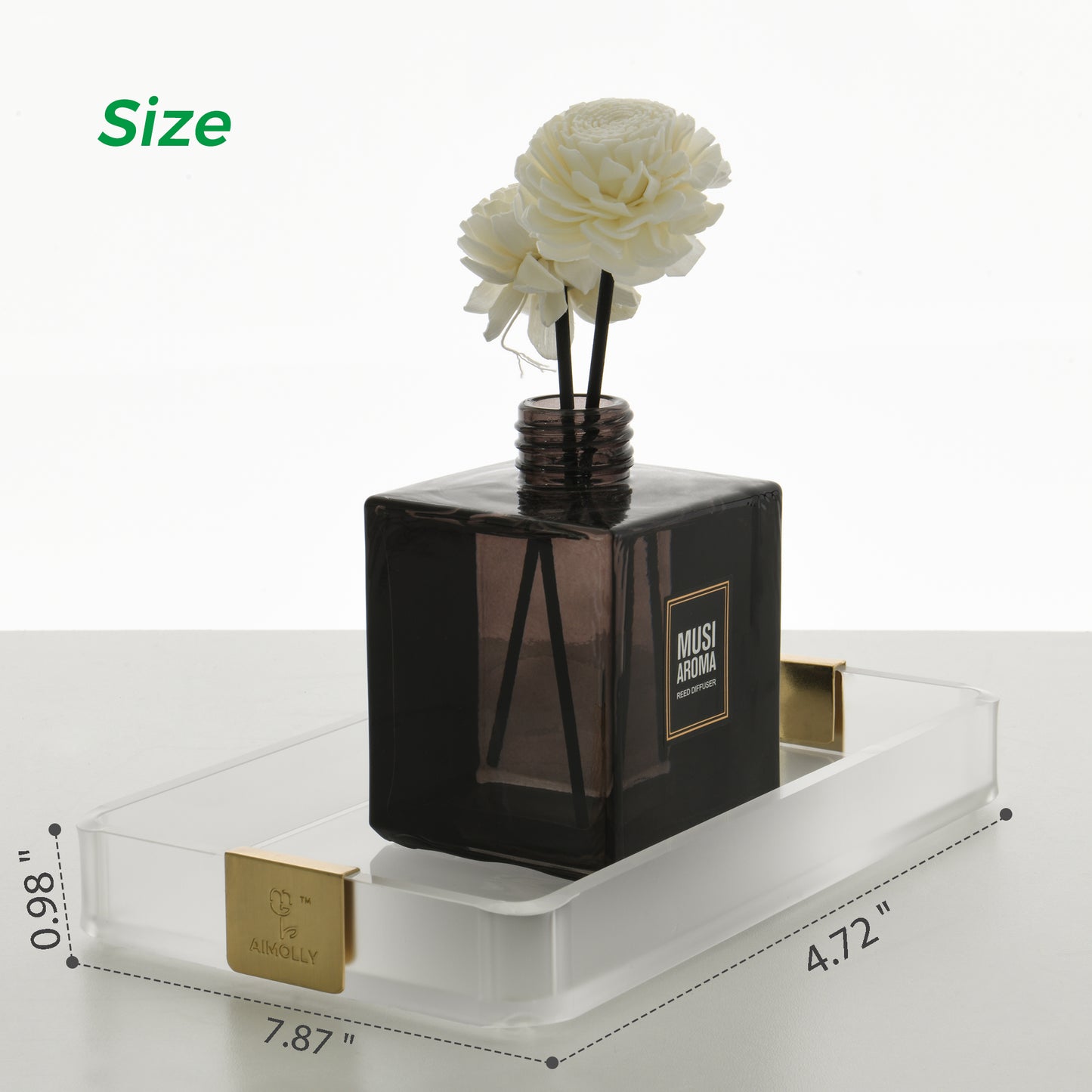 AIMOLLY Small Home Tray - Elegant Clear Acrylic Serving Tray with Handles, Perfect for Breakfast, Dining, Makeup Organizer, Bathroom Vanity, Coffee Table & Ottoman (Model: AML-HO25-0013-0014)