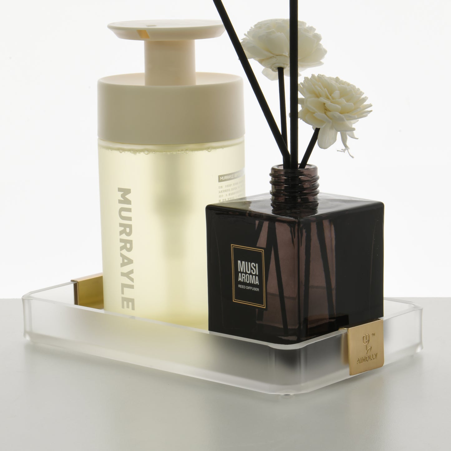 AIMOLLY acrylic storage tray washstand cup holder is suitable for storage trays for cosmetics, stationery, jewelry display, etc.(Model AML-030/031)