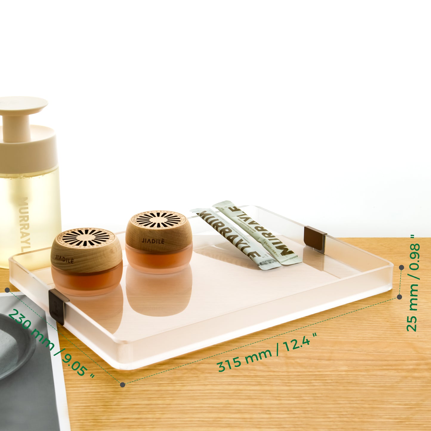 AIMOLLY Acrylic large-capacity storage tray hotel sink cup holder is suitable for storage trays such as cosmetics, documents, stationery, and jewelry displays.(Model AML-032/033)