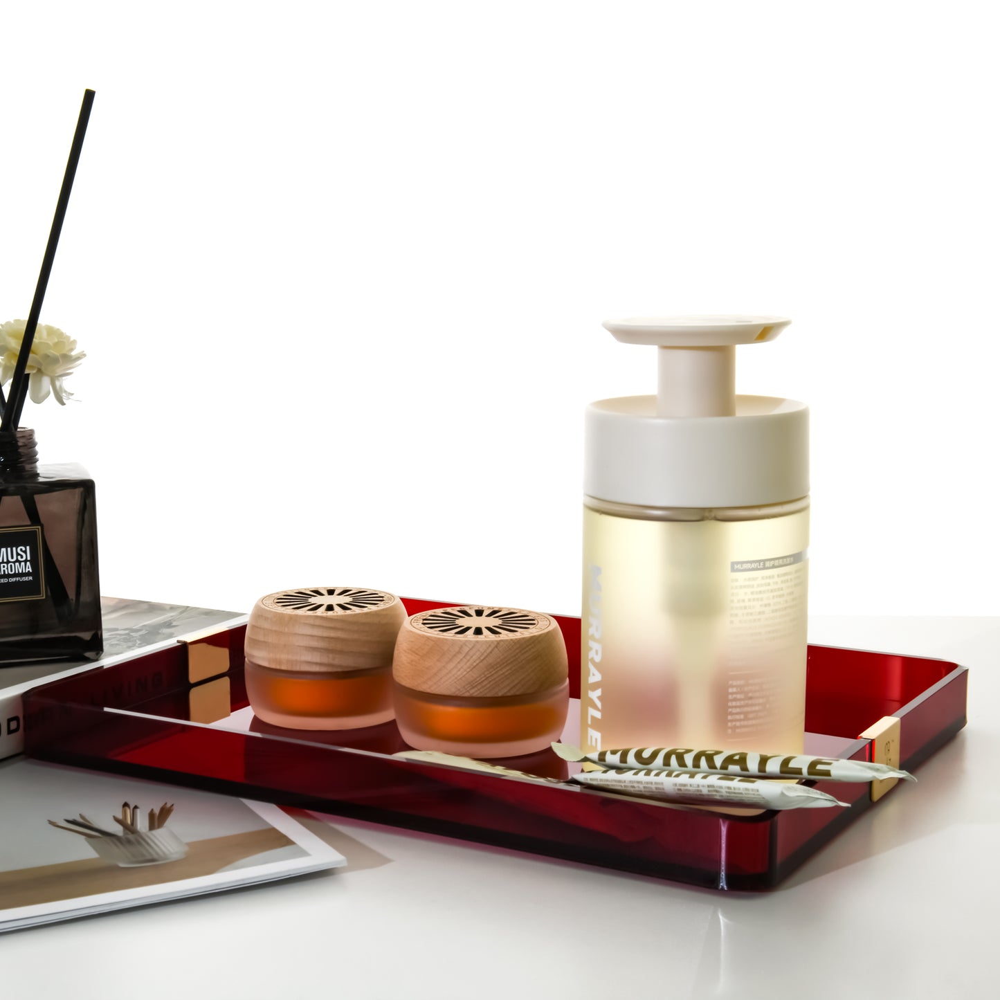 AIMOLLY Acrylic large-capacity storage tray hotel sink cup holder is suitable for storage trays such as cosmetics, documents, stationery, and jewelry displays.(Model AML-032/033)