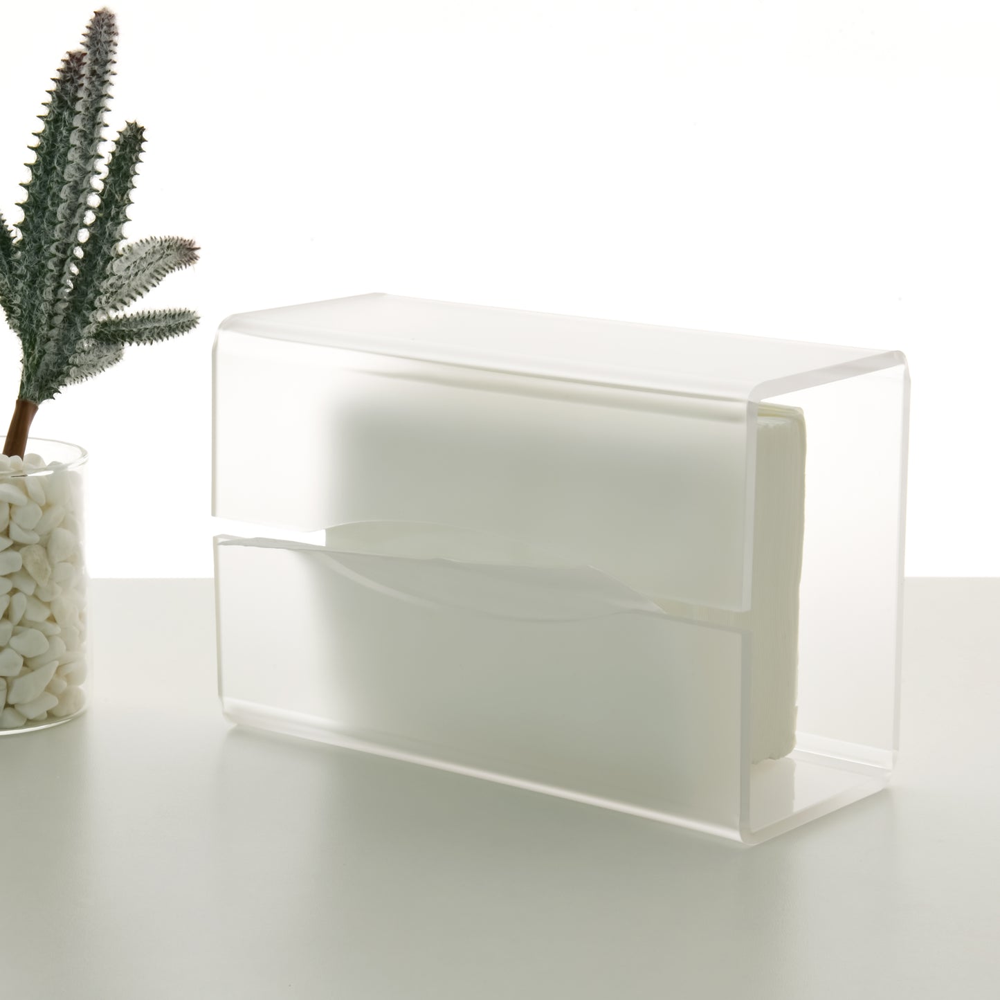 AIMOLLY frosted acrylic semi-permeable tissue box tissue box facial tissue multifunctional facial tissue storage box.(Model AML-035)