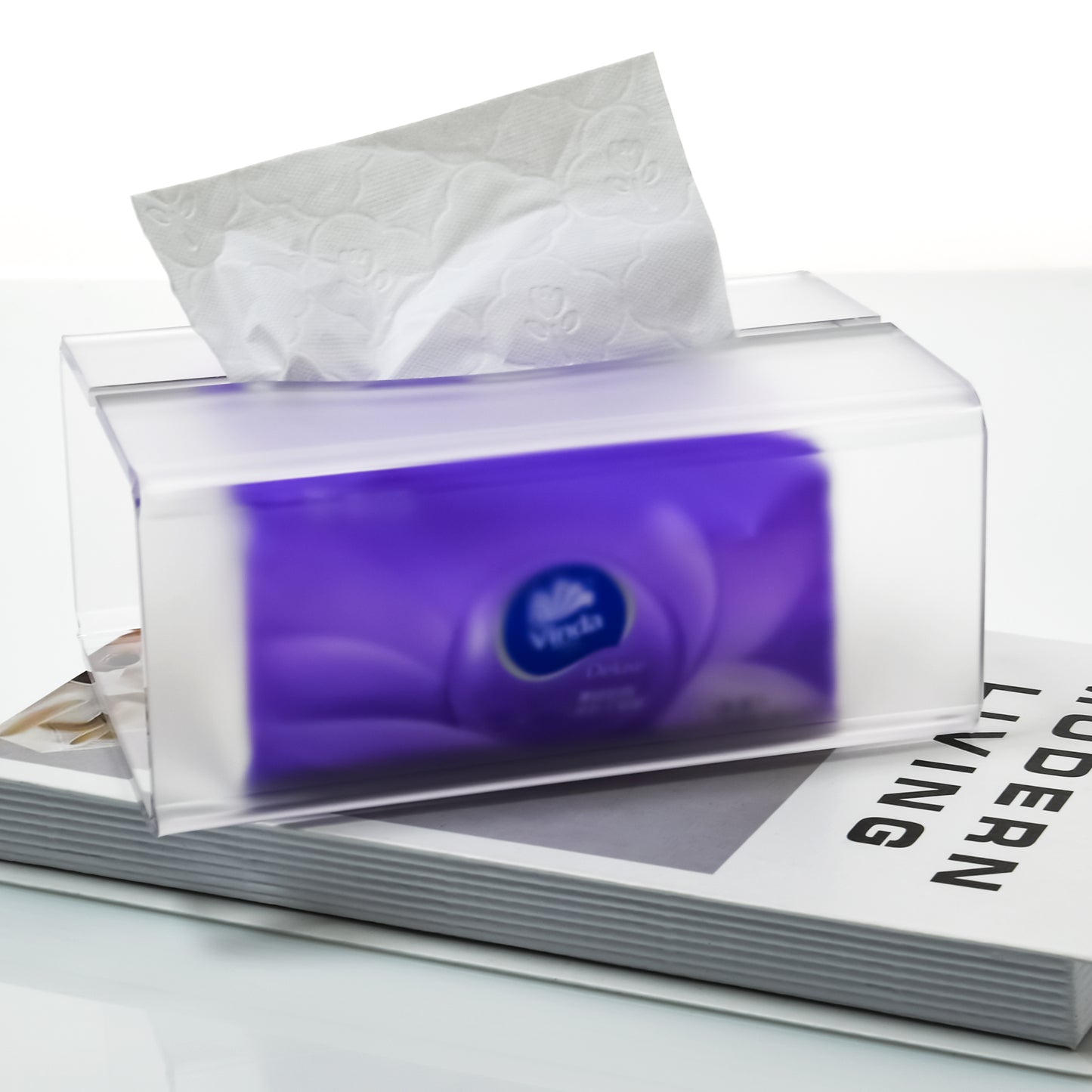 AIMOLLY frosted acrylic semi-permeable tissue box tissue box facial tissue multifunctional facial tissue storage box.(Model AML-035)