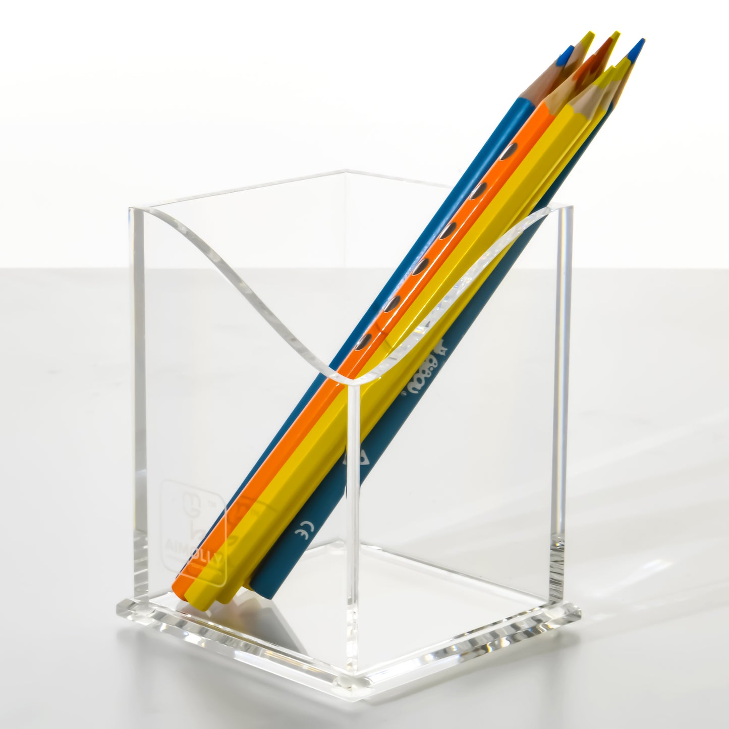 AIMOLLY Transparent Pen Holder Storage Box Desktop Student Stationery Box Acrylic Large Capacity Pen Bucket Office Stationery Storage Writing Tools Simple Thickening.(Model AML-041/042/043)