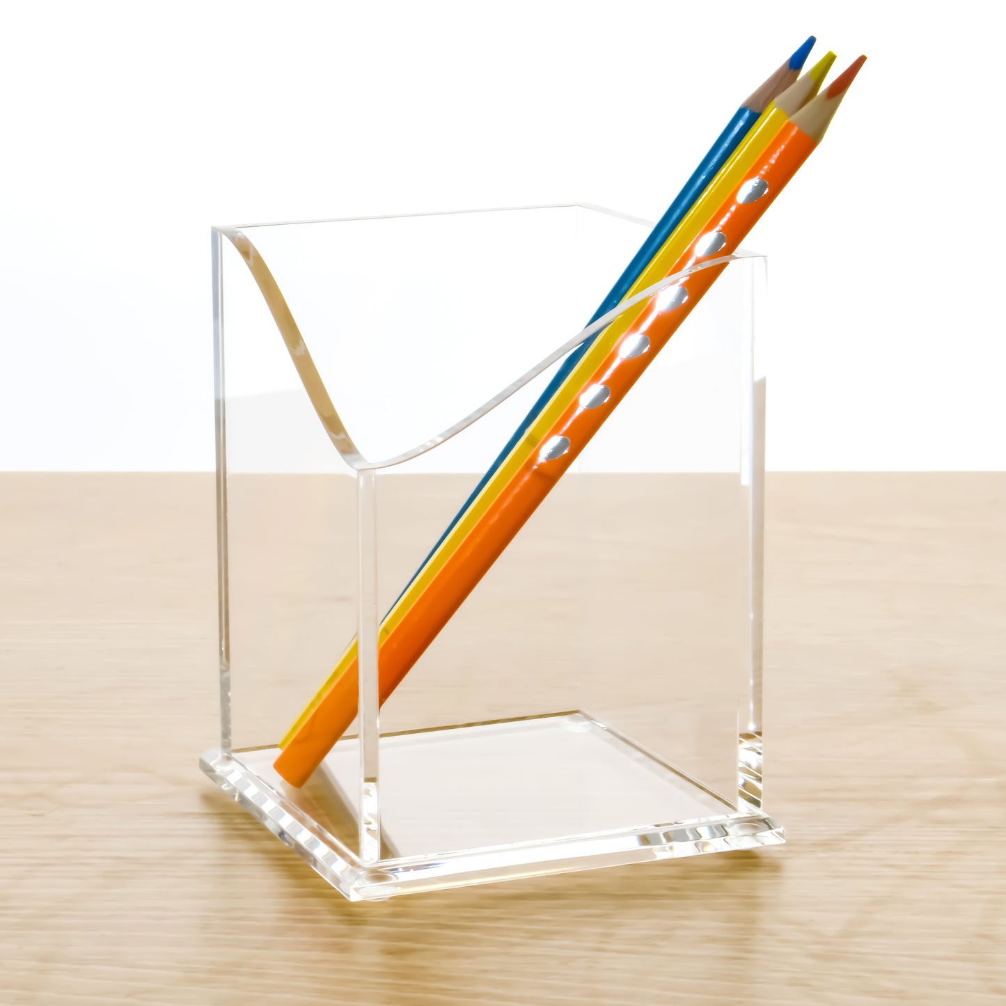 AIMOLLY Transparent Pen Holder Storage Box Desktop Student Stationery Box Acrylic Large Capacity Pen Bucket Office Stationery Storage Writing Tools Simple Thickening.(Model AML-041/042/043)