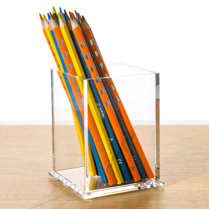 AIMOLLY Transparent Pen Holder Storage Box Desktop Student Stationery Box Acrylic Large Capacity Pen Bucket Office Stationery Storage Writing Tools Simple Thickening.(Model AML-044/045)