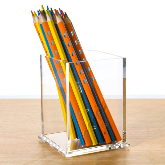 AIMOLLY Transparent Pen Holder Storage Box Desktop Student Stationery Box Acrylic Large Capacity Pen Bucket Office Stationery Storage Writing Tools Simple Thickening.(Model AML-044/045)