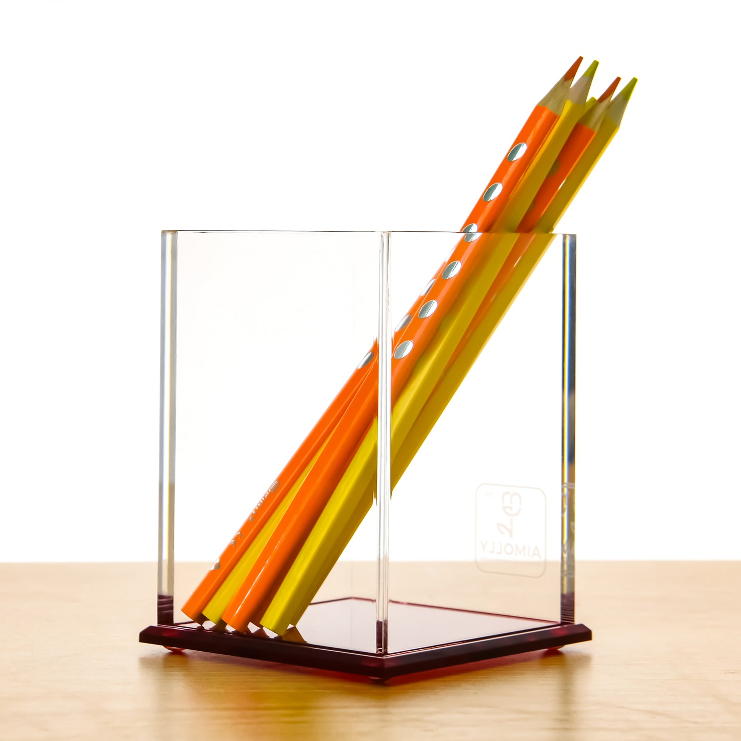 AIMOLLY Transparent Pen Holder Storage Box Desktop Student Stationery Box Acrylic Large Capacity Pen Bucket Office Stationery Storage Writing Tools Simple Thickening.(Model AML-044/045)