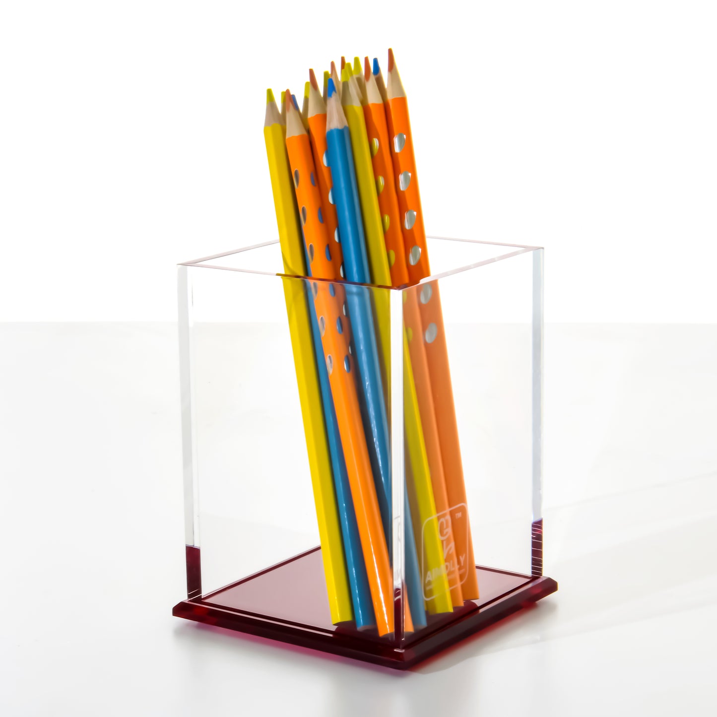 AIMOLLY Transparent Pen Holder Storage Box Desktop Student Stationery Box Acrylic Large Capacity Pen Bucket Office Stationery Storage Writing Tools Simple Thickening.(Model AML-044/045)