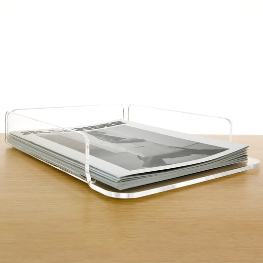 AIMOLLY Acrylic File Rack Small Bookshelf Desktop Transparent A4 Folder Information Rack Storage Document Rack Express Single Rack Storage Test Paper Sorting Rack File Box.(Model AML-049)