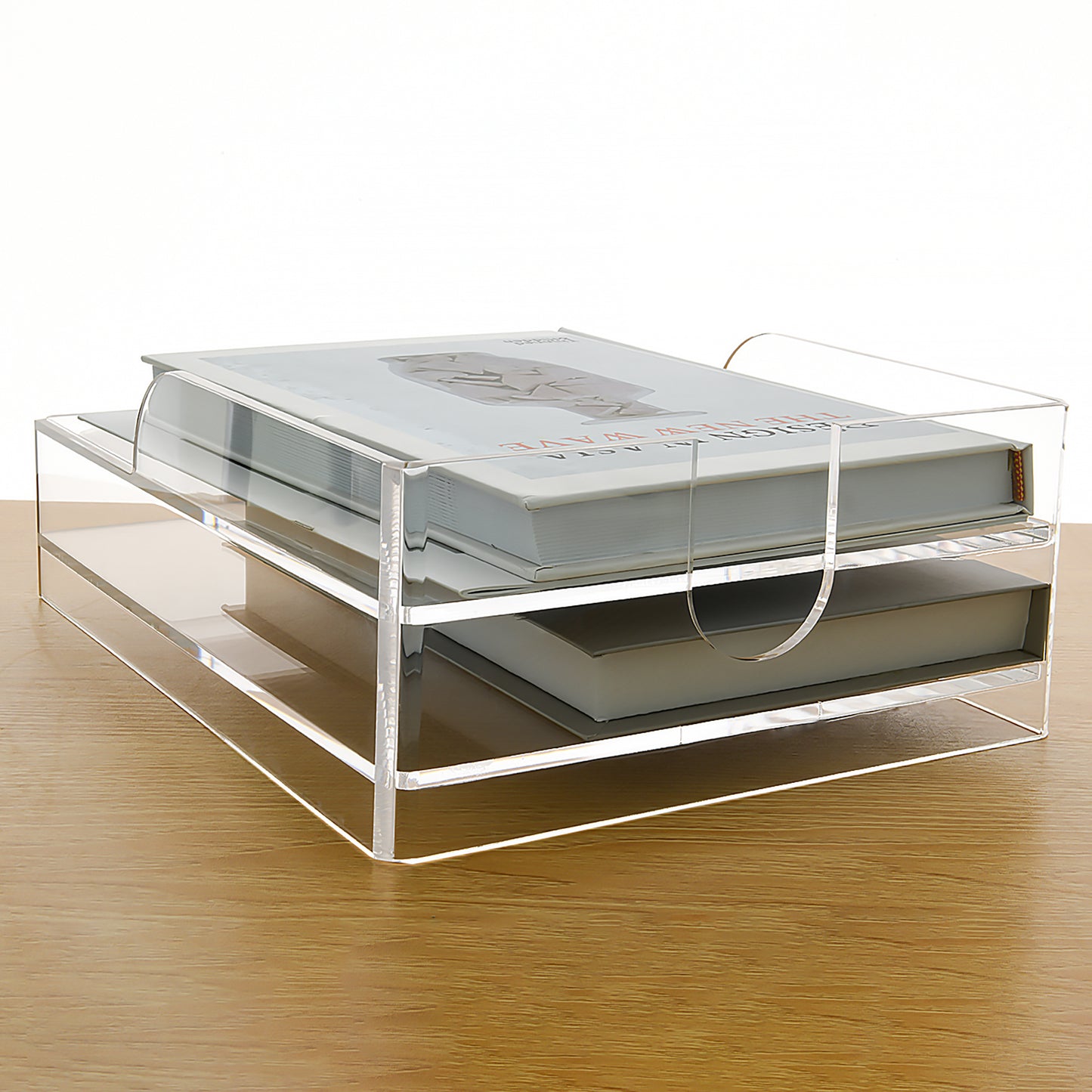 AIMOLLY acrylic file rack small bookshelf desktop transparent A4 file folder information rack storage receipt rack express single rack storage test paper sorting rack file box multi-layer.(Model AML-050/051)