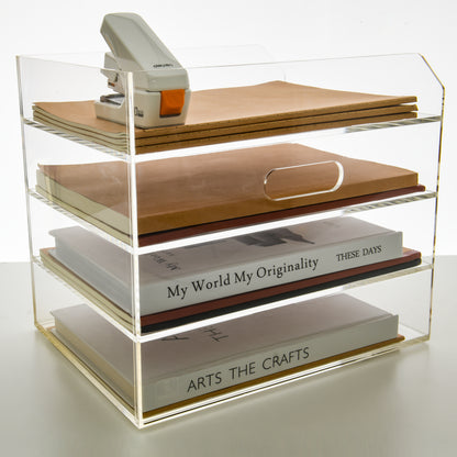 AIMOLLY Desktop file rack, transparent A4 folder storage box, business office storage rack, student test paper sorting rack, file box, multi-layer large-capacity bookshelf, simple and creative.(Model AML-052/053)