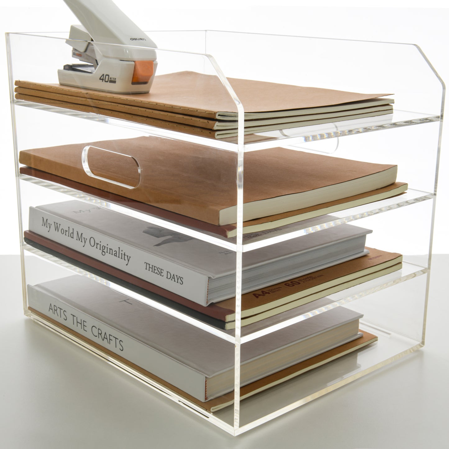 AIMOLLY Desktop file rack, transparent A4 folder storage box, business office storage rack, student test paper sorting rack, file box, multi-layer large-capacity bookshelf, simple and creative.(Model AML-052/053)