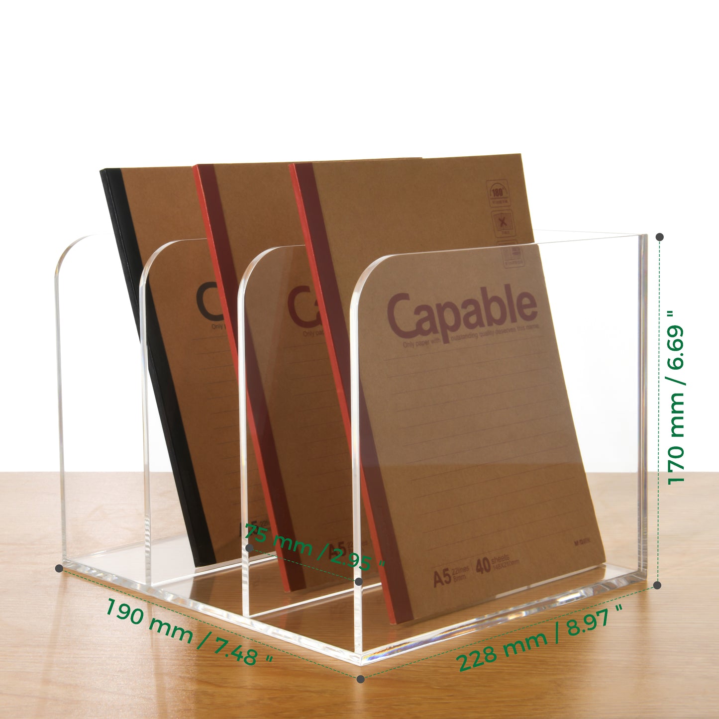 AIMOLLY transparent acrylic file rack - 3/4 vertical compartment desktop organizer, suitable for office and home, desk file storage rack(Model AML-056/057)