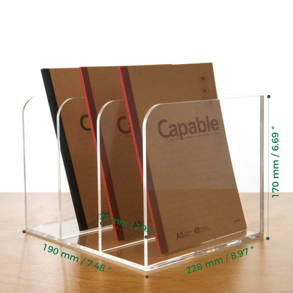 AIMOLLY transparent acrylic file rack - 3/4 vertical compartment desktop organizer, suitable for office and home, desk file storage rack(Model AML-056/057)