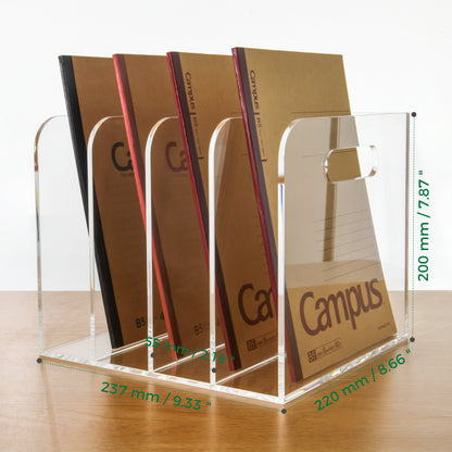 AIMOLLY transparent acrylic file rack - 3/4 vertical compartment desktop organizer, suitable for office and home, desk file storage rack(Model AML-056/057)